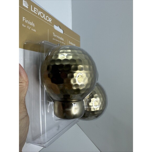 Levolor Hammered Ball Curtain Rod Finials for 1 3/8 in. Set of 2 Brushed Brass - Picture 2 of 4